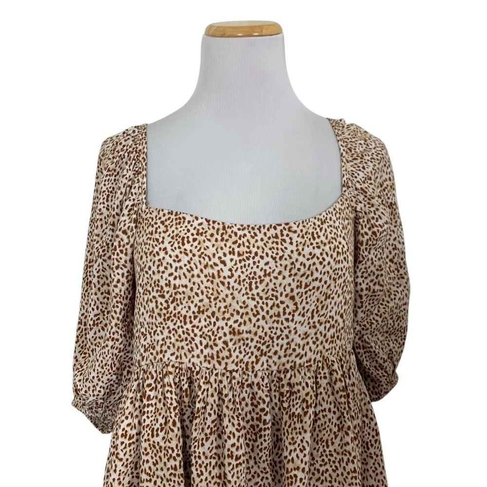 By Together Animal Print Baby Doll Mini Sun Dress Lace Up Back Sz L - Picture 4 of 17